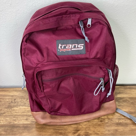 Jansport Bags Trans By Jansport Maroon Canvas Backpack With Leather